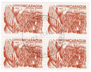 Nicaragua 1983 Sc 1300 CTO NH Agriculture Reform Corn Fields Farming Block of 4