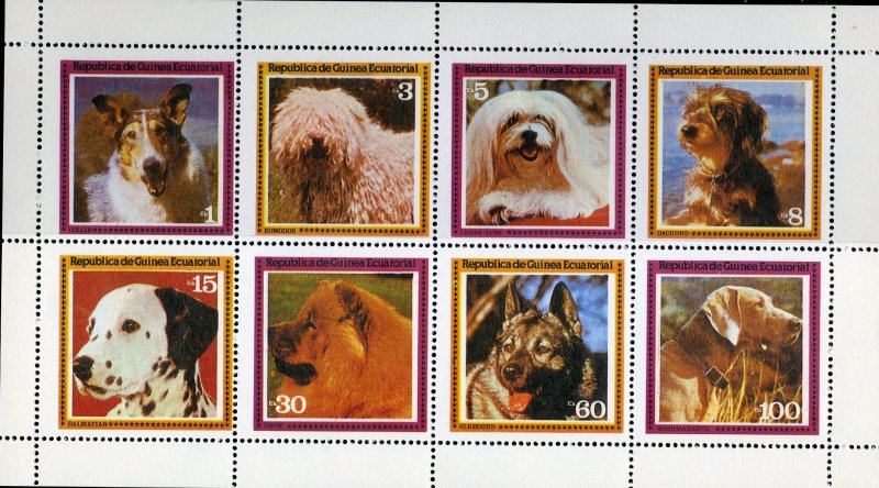 REPUBLIC EQUATORIAL GUINEA  SHEET 0F 8 MNH DOGS BIN $2.00