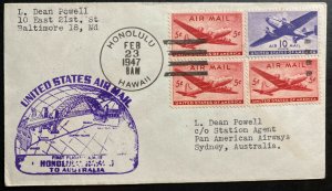 1947 Honolulu Hawaii First Flight Airmail Cover FFC To Sydney Australia