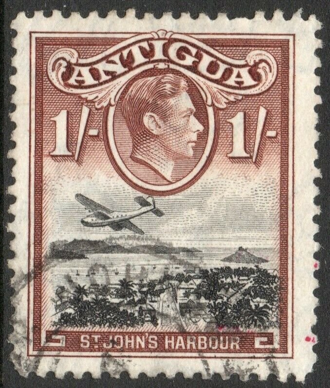 ANTIGUA-1949 1/- Black & Red-Brown Sg 105a FINE USED V38039