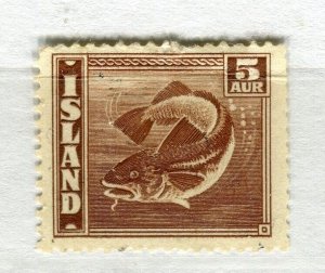 ICELAND; 1939 early Fish issue fine Mint hinged 5a. value