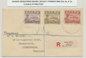 NAURU 1927 SCARCE REG COVER TO UK, 6d 9d & 1sh RATE (SEE BELOW)