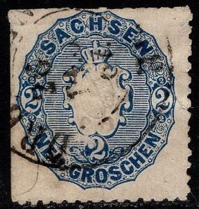 1863 Germany Sachsen Scott #-18 2 New Grosch Coat of Arms Dark Blue Variety Used