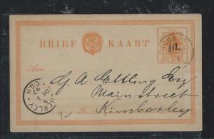 ORANGE FREE STATE (P2709B) 1892 1/2D/1D PSC TO KIBERLEY WITH MSG