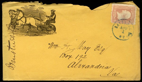 US #65 EST $150.00 EARLY ADVERTISING COVER, VF stamp, on EARLY ADVERTISING CO...