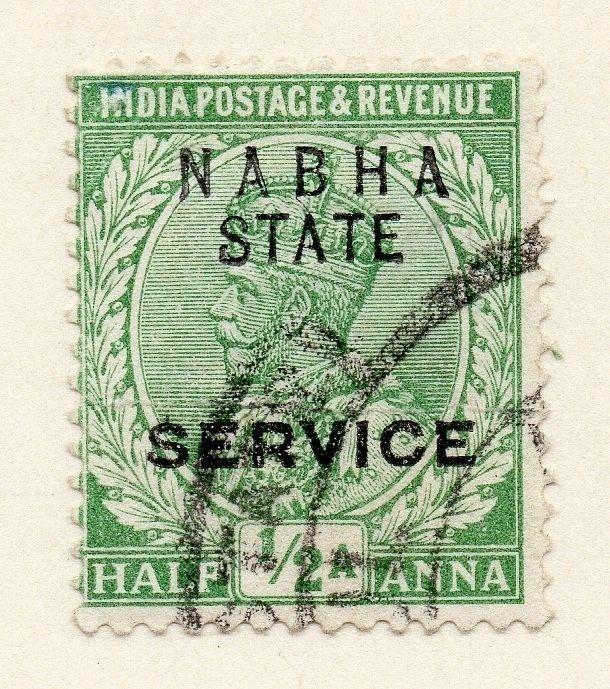 Indian States Nahba 1913 Early Issue Fine Used 1/2a. Optd 074801
