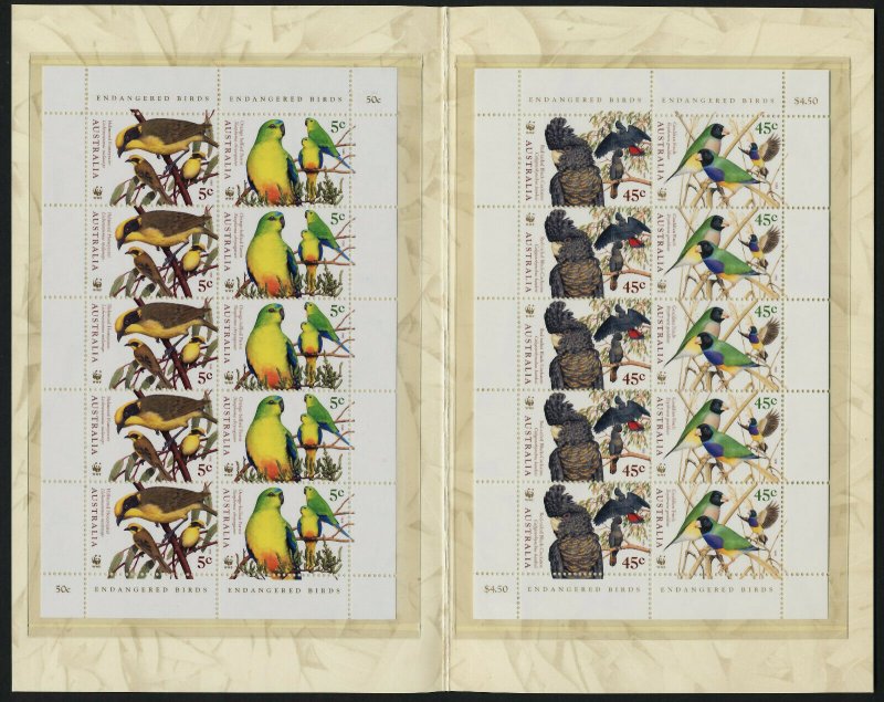 Australia 1676a,8a sheets in Presentation Folder MNH Endangered Birds