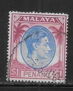 Malaya Penang 20 $1 King George VI single Used