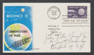 US Planty 1173-18 FDC. 1960 4c Echo I Satellite, Fluegel cachet, addressed