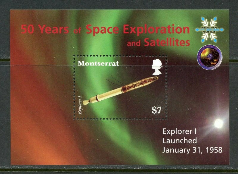 MONTSERRAT  50 YEARS OF SPACE EXPLORATION & SATELLITES EXPLORER 1  S/SHEET MINT 