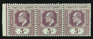 Malaya Straits Settlements 1902 KE VII 5c block Mint Crown CA SG#113 M1919