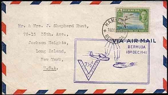 BERMUDA 1941 7½d bird airmail FDC - commem patriotic handstamp..........33424