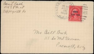 1928 PARSONS & OKLAHOMA RPO RAILROAD POST OFFICE CANCEL HAWAII