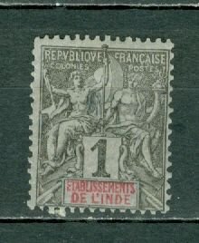 FRENCH INDIA 1892 #1 MINT SMALL THIN