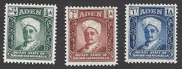 Aden #1-3 mint, Sultan Sir Salehbin Galibal Quaiti,  issued 1942