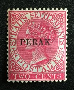 MALAYA 1890 PERAK 10mm opt STRAITS SETTLEMENTS QV 2c MNG SG#22 M3570