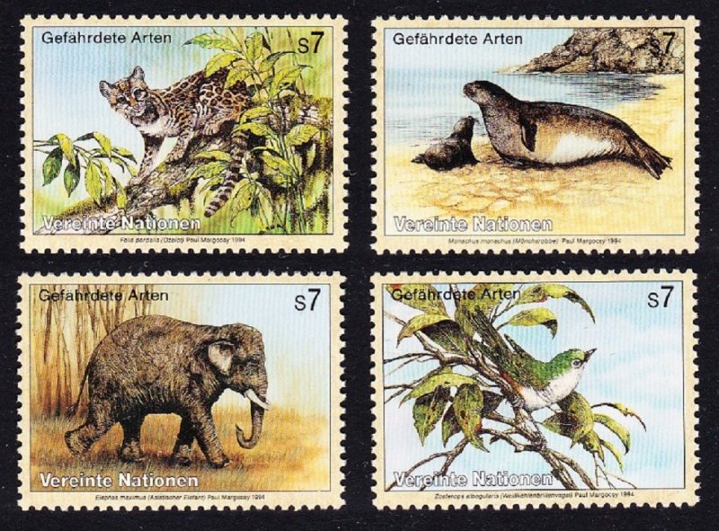 UN Vienna Ocelot Bird White Eye Monk Seal Elephant 4v 1994 MNH SC#162-165