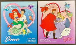 Nevis Disney 2 Love Souvenir Sheets Little Mermaid & Sleeping Beauty 1996