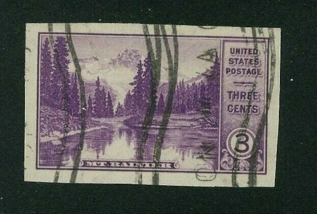 US 1935 3c deep purple Mt. Rainier Imperf, Scott 758 used, Value = 45c