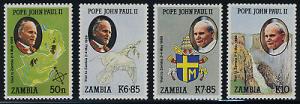 Zambia 470-3 MNH Pope John Paul II, Map, Bird, Crest