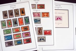 COLOR PRINTED FRENCH INDIA 1892-1954 STAMP ALBUM PAGES (29 illustrated pages)