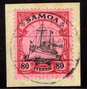 German Samoa #65,  on piece, Apia CDS, CV $37.50  E