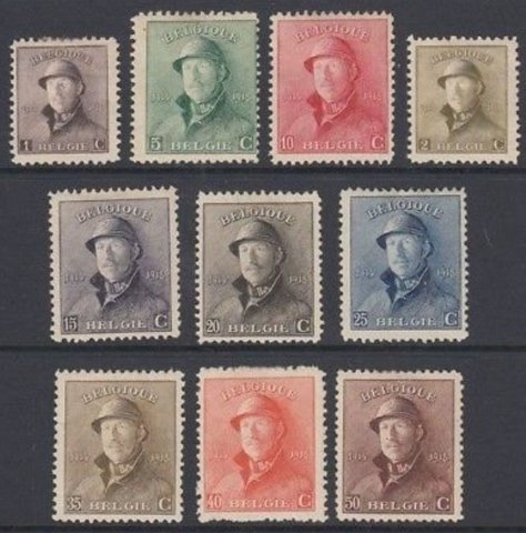 Belgium 124-133 MLH (1919) King Albert Trench Helmet Types VF