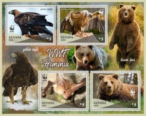Stamps. Fauna Animals WWF Armenia  1+1 sheets perforated 2022 year Guyana