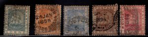 British Guiana Scott 107-111 Used tall ship, 1882 complete wmk 2 set 2nds