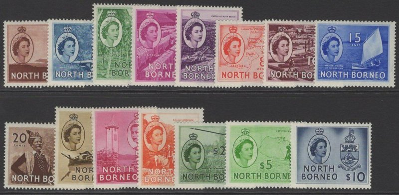 NORTH BORNEO SG372/86 1954-9 DEFINITIVE SET MNH