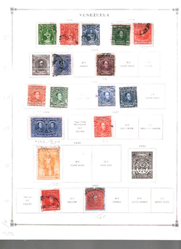 Collection, Venezuela Part A, Scott Pages, 882/1960, Cat $126,  Mint & Used