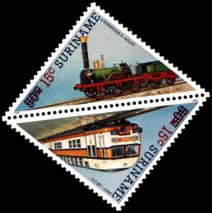Suriname #750a, Complete Set, Pair, 1986, Trains, Never Hinged