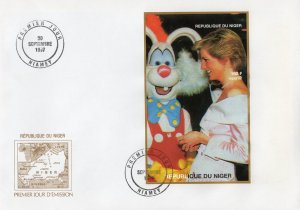 Princess Diana & Roger Rabbit DISNEY S/S IMPERFORATED FDC Niger 30.09.1997