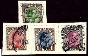 Denmark SC#125 & 127-129 Used on piece F-VF SCV$20.75...A very Popular Country!!