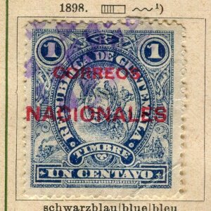 GUATEMALA; 1898 early classic surcharged issue fine used 1c. value