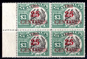 Guatemala 1922 Sc#188 QUETZAL BIRD $3 surcharged 25c Block of 4 MNH