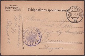 AUSTRIA 1915 WW1 Field Postcard - FELDPOSTAMT 52 cds.......................a2681