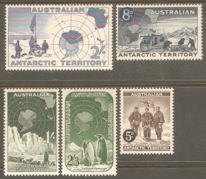 AUSTRALIAN ANTARCTIC TERR Sc# L1 - L5 MNH FVF Set5 Penguins Map Seals Flag