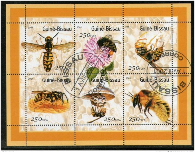 Guine Bissau 2001 Honey Bee Hiv Insect Apiculture Fauna M/s Sheetlet Cancelled