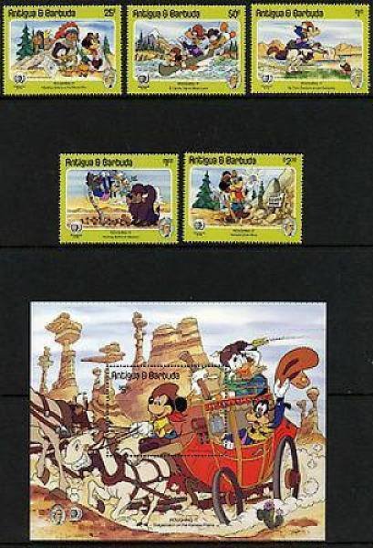 Antigua - Disney Roughing It - 5 Stamp Set + S/S #890-5 1N-002