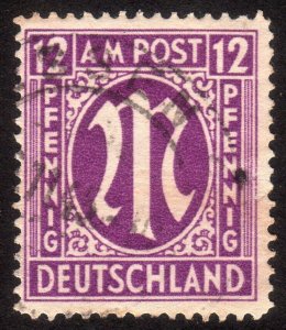 1945 Germany, American-British Occ. (Bizone) 12pfg, Used, Sc 3N8b, Mi 15aAz