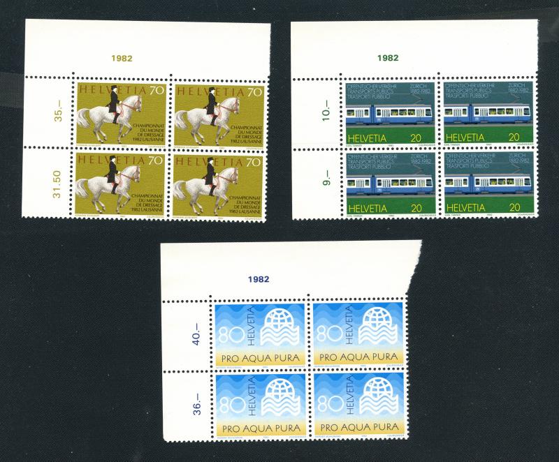 Switzerland-Scott's # 729,731,732 Special Stamps 1982-Blocks of 4-M NH