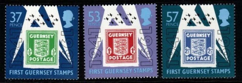 GUERNSEY SG517/9 1991 50TH ANNIV OF FIRST GUERNSAY STAMPS MNH