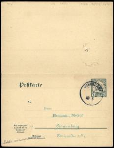 Germany 1917 East Africa DOA 4H Postal Reply Card Pair Cover 77750