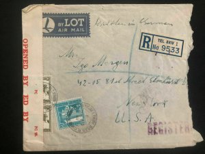 1941 Tel Aviv Palestine Censored Lot airmail Cover to New York USA Transpacific