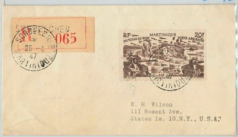 45067 MARTINIQUE - POSTAL HISTORY: REGISTERED COVER from SORBELCHER to USA 1947-