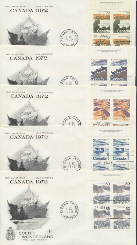 1972 Canada FDC Set of 5 Landscape Definitives Plate Blocks Rosecraft Cachets