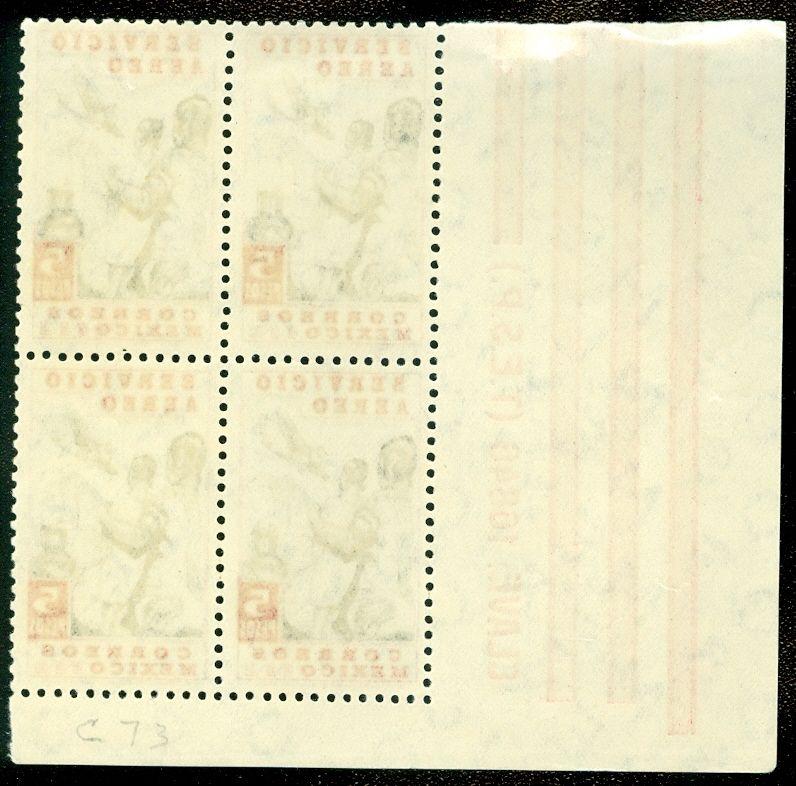 EDW1949SELL : MEXICO 1934 Scott #C73 Beautiful Corner Number Block of 4. VeF MNH