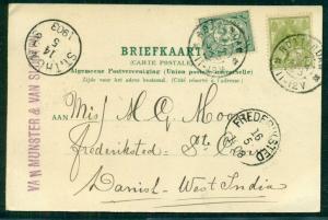 DANISH WEST INDIES 1903 INCOMING postcard from NETHERLANDS w/St. Thomas transit