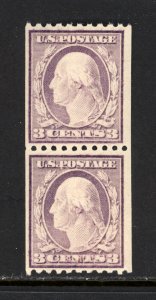 SCOTT #489 1917 3 CENT WASHINGTON REGULAR ISSUE COIL PAIR MNH OG F-VF CAT $14!